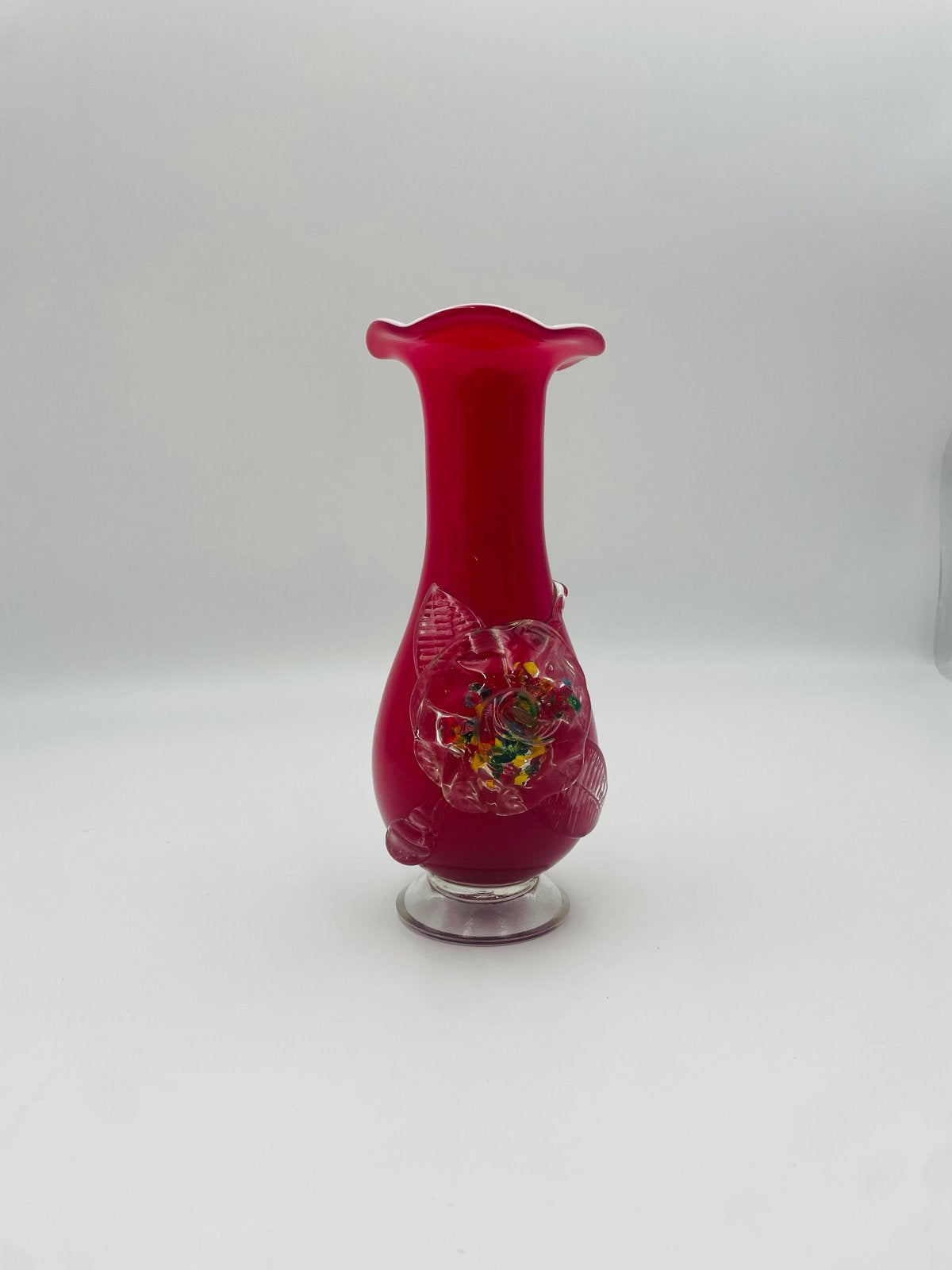 Murano Vaas - Rode Glazen Vaas met Bloemdecoratie, Ophalen of Verzenden