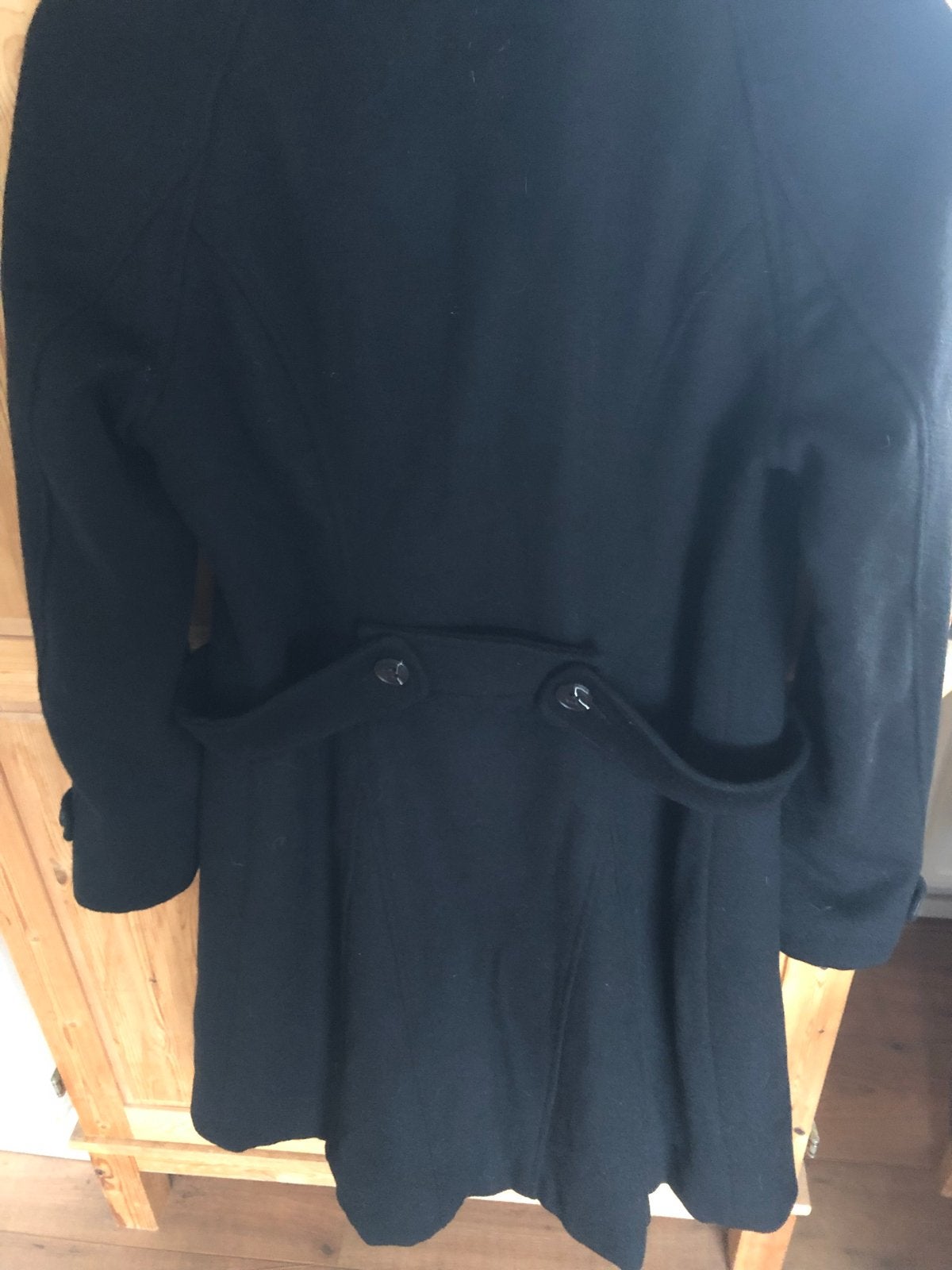 Zwarte wollen lange jas Eddy's Jackets, maat 38 (valt klein), Ophalen of Verzenden, Zo goed als nieuw, Maat 36 (S), Zwart