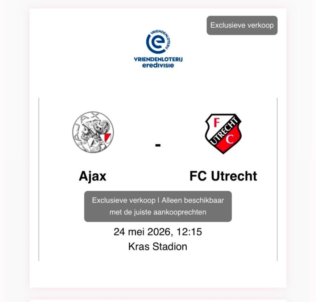 Gezocht   ajax fc utrecht  play ofs, Tickets en Kaartjes, Seizoenskaart, Eén persoon, Mei