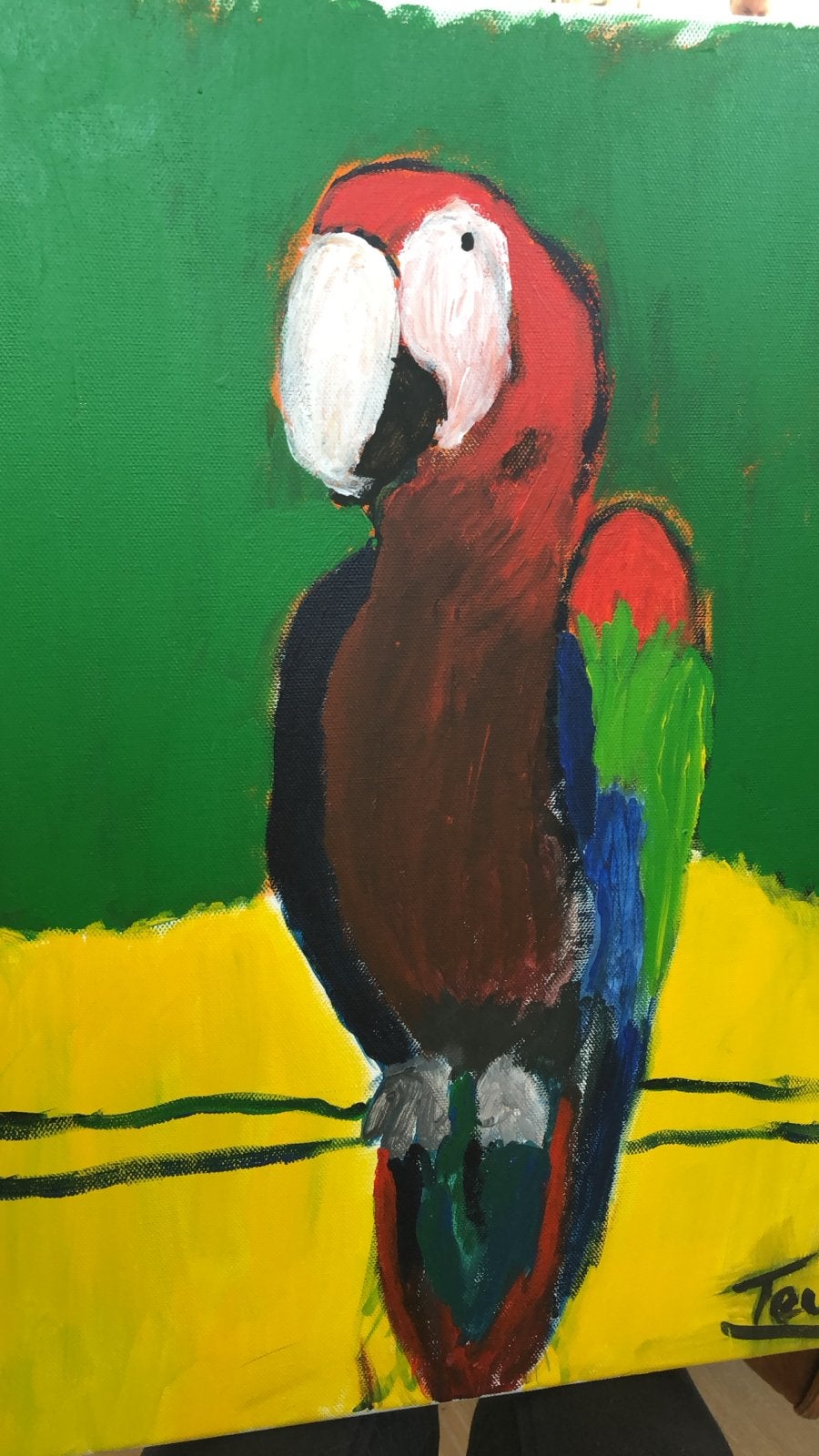 Kleurrijke Papegaai - Acrylverf op doek 50x30cm, Acrylverf, Handgeschilderd, Ophalen of Verzenden, Dieren