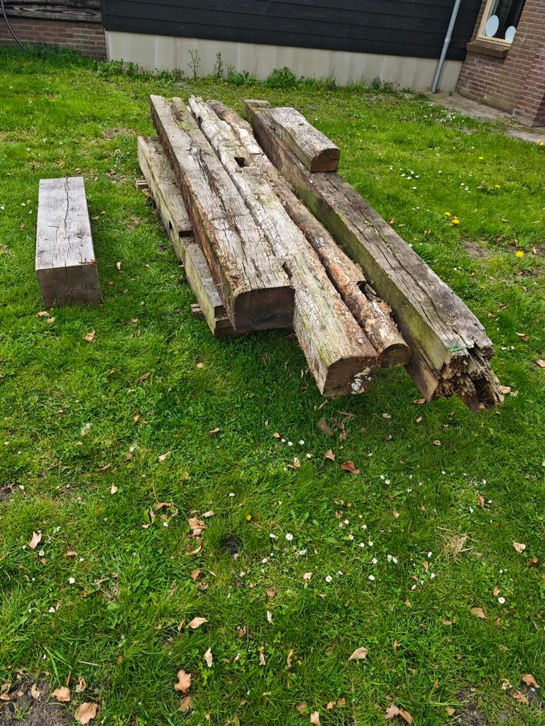 Eiken gebinten, Ophalen, 250 cm of meer, Balken
