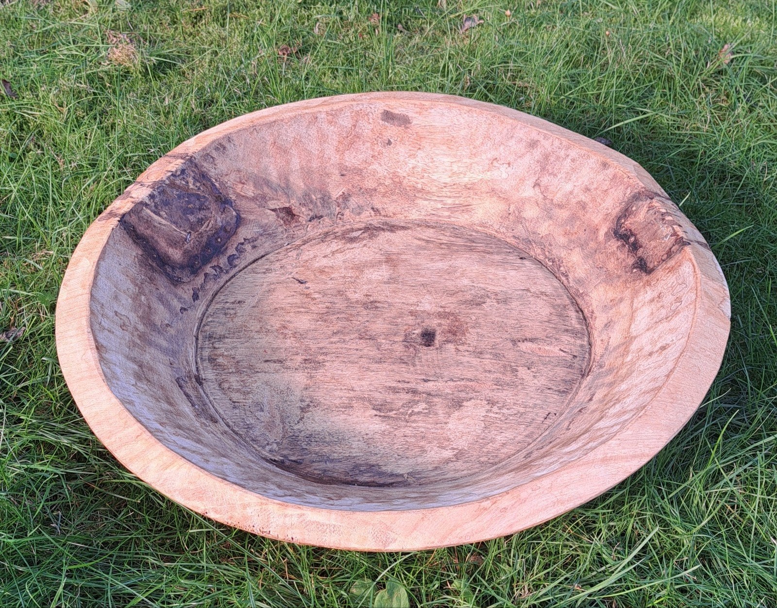 Grote ronde zware houten schaal kaarsen dienblad, Hout, Gebruikt, Ophalen of Verzenden, Landelijk