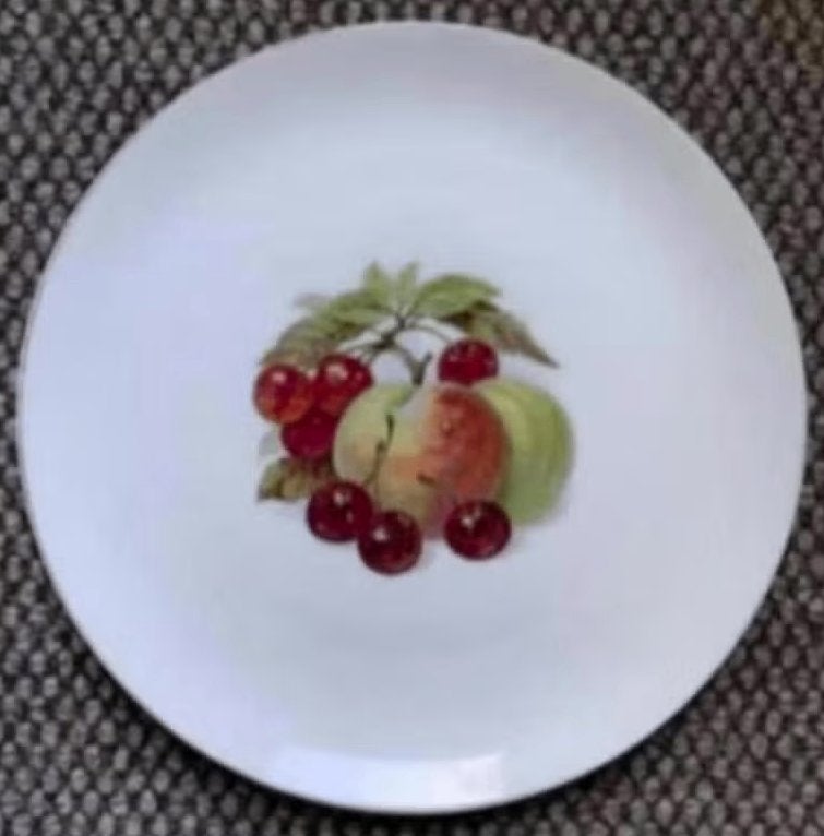 Sierbord, schaal, fruitschaal perziken kersen; 25,5 cm, Gebruikt, Porselein of Keramiek, Schaal, Rond