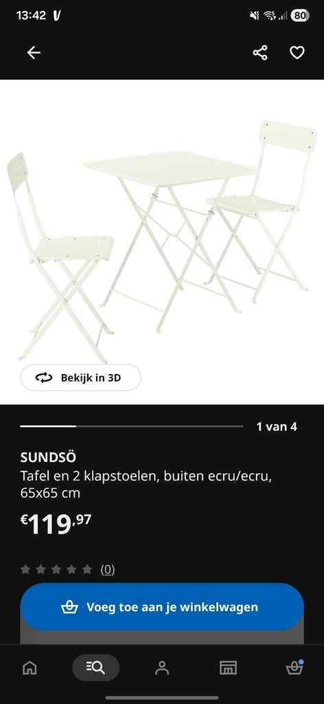 Ikea bistro set wit sundso, Ophalen, Zo goed als nieuw, Campingtafel
