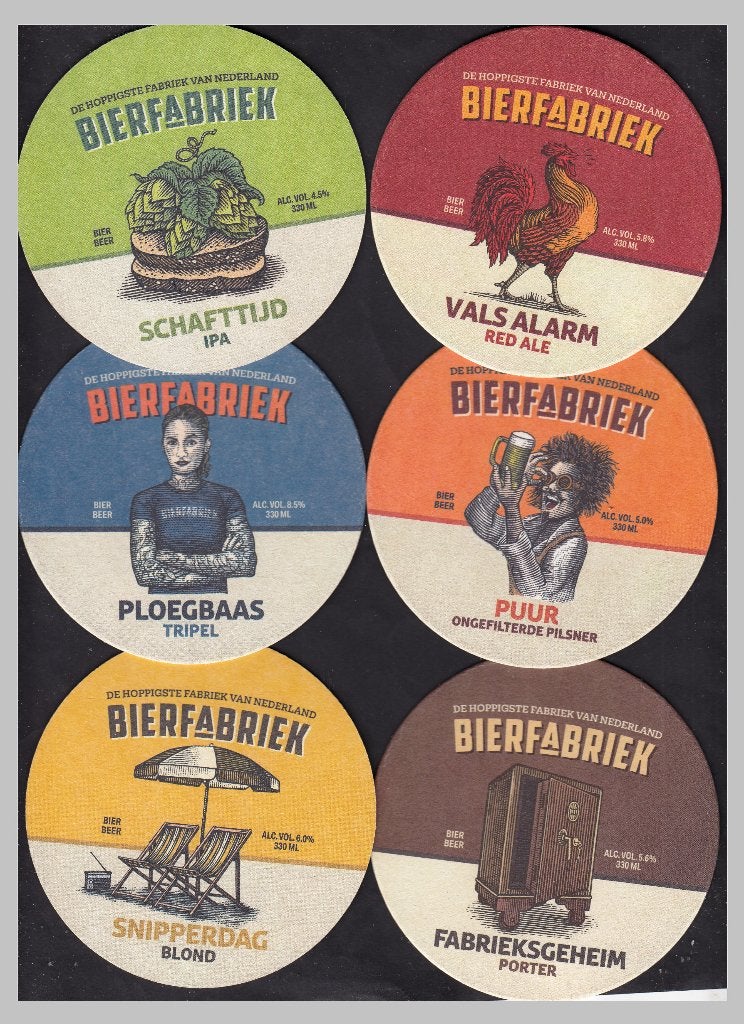 6 BIERFABRIEK BIERVILTJES, Verzamelen, Biermerken, Verzenden, Zo goed als nieuw, Viltje(s), Overige merken