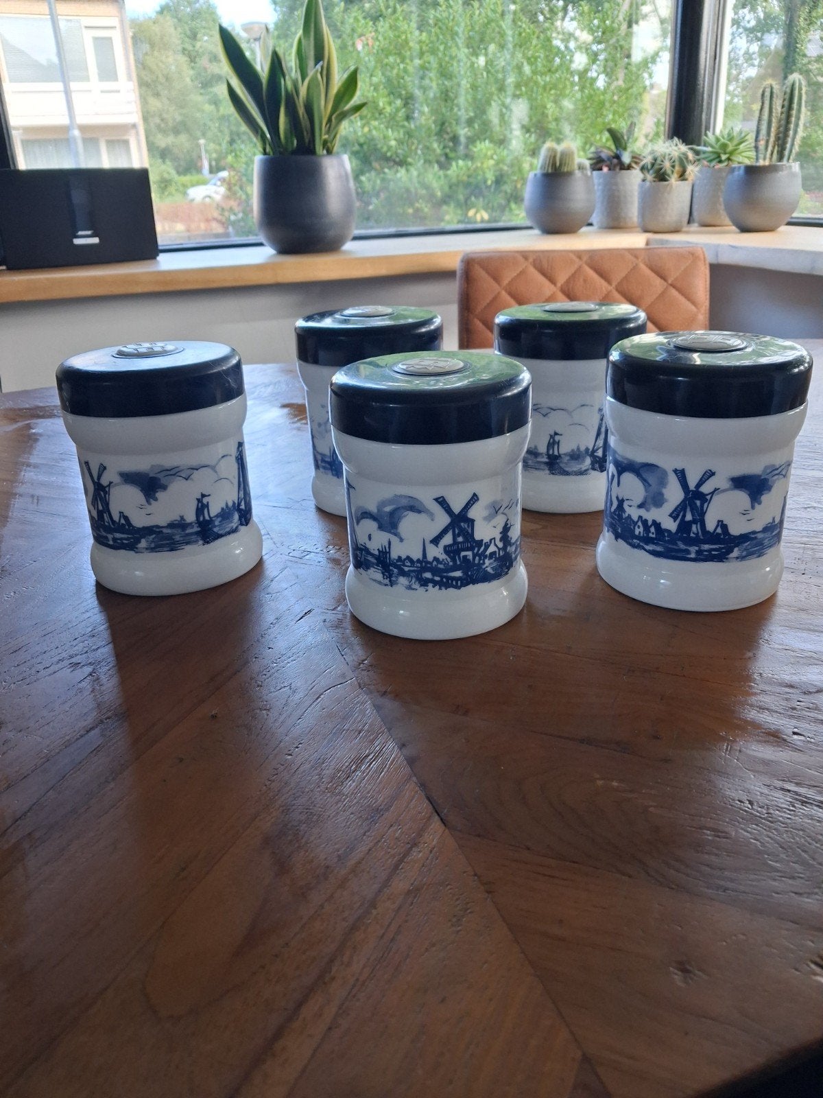 Set van 5 Willem II sigarenpotten met Delfts blauw decor, Antiek en Kunst, Ophalen of Verzenden