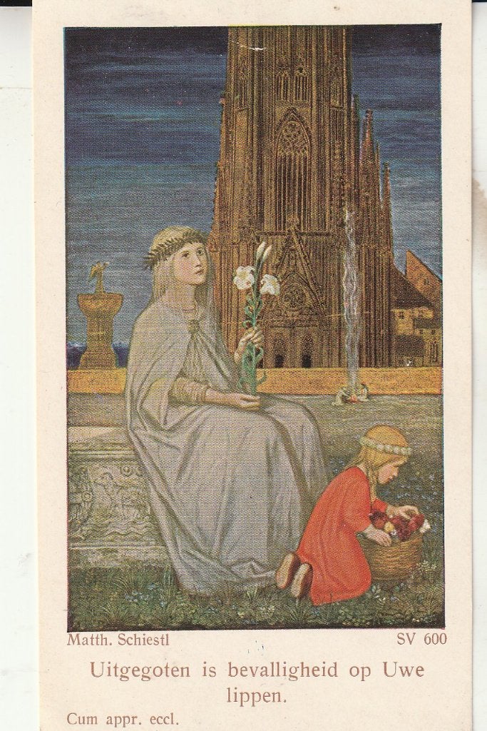 Vintage religieuze prent: Matth. Schiestl - Uitgegoten, Ophalen of Verzenden, Gebruikt, Kaart of Prent, Christendom | Katholiek