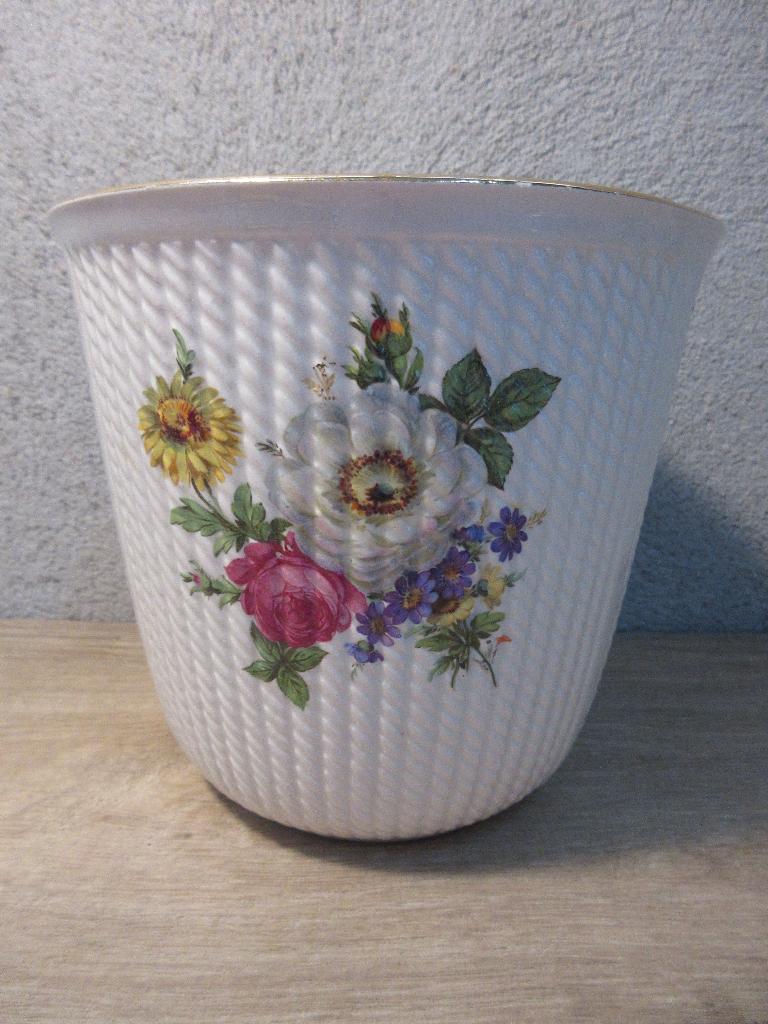 Vintage bloempot met bloemen Keralux Boch, Overige materialen, Gebruikt, Rond, Binnen