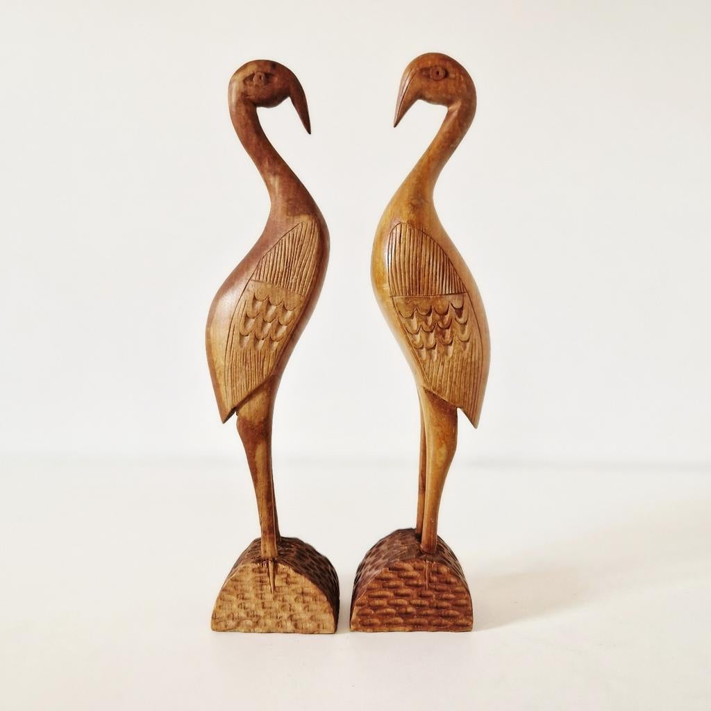 Set vintage teakhouten vogels houtsnijwerk jaren 60 / 70, Ophalen of Verzenden, Huis en Inrichting