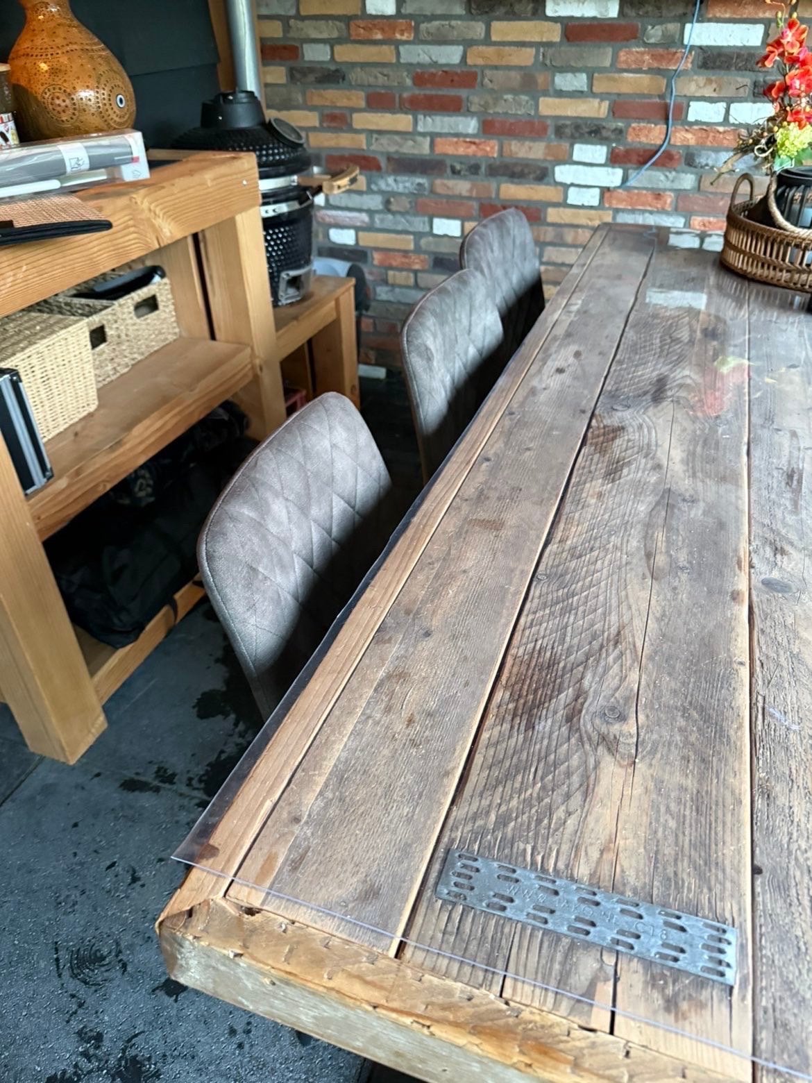 Robuuste houten tafel met metalen onderstel - 185x80x78 cm, Huis en Inrichting, Tafels | Eettafels, Ophalen, Gebruikt, 50 tot 100 cm