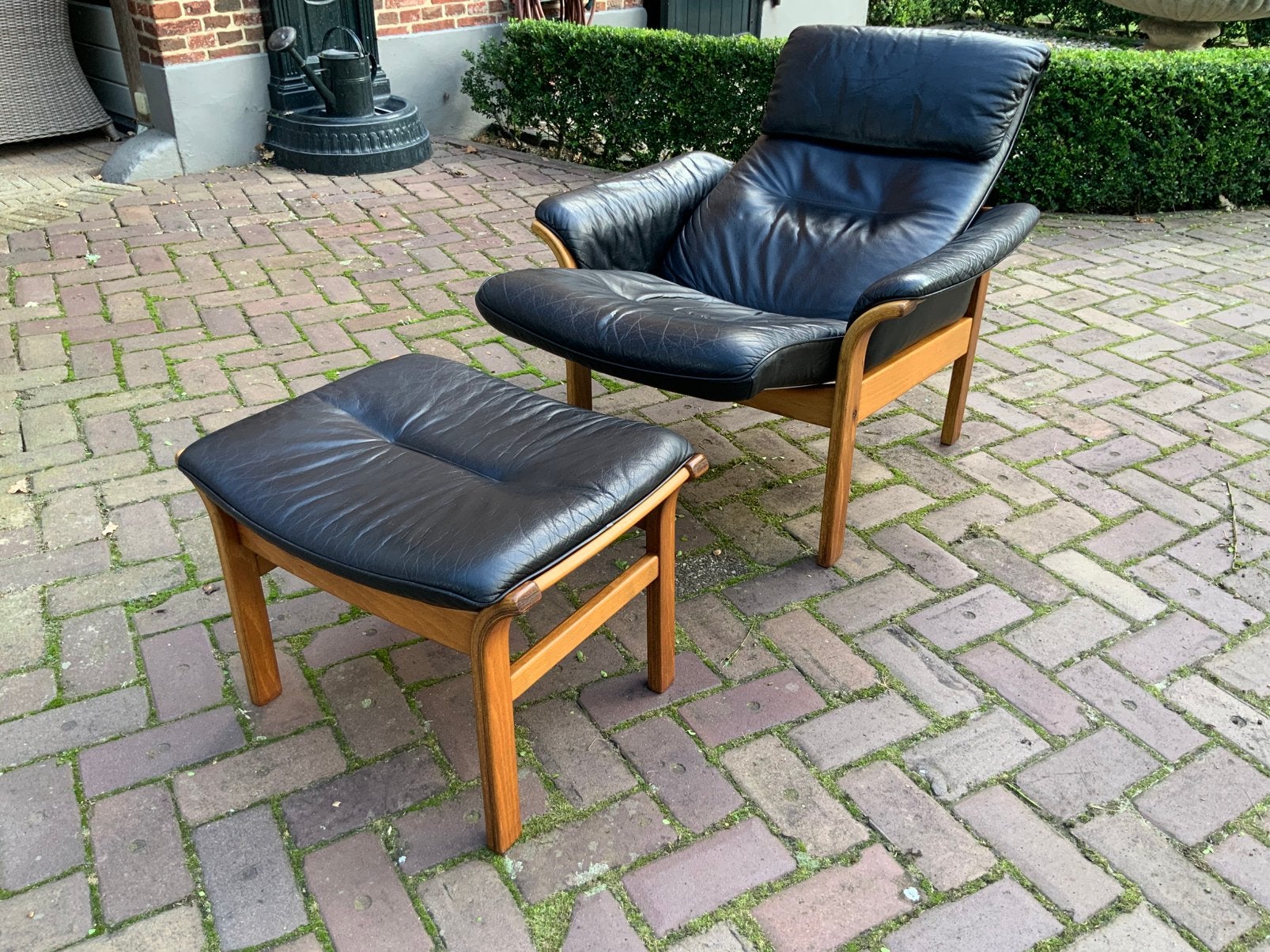 Gote Mobel Zweedse verstelbare DesignFauteuil+ hocker zwart, Huis en Inrichting, Ophalen, Zo goed als nieuw, Hout, 50 tot 75 cm