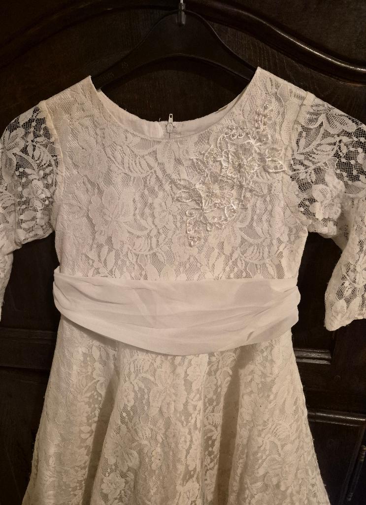 witte kanten jurk voor meisjes met driekwart mouwen, Wit, Ophalen of Verzenden, Zo goed als nieuw, Maat 34 (XS) of kleiner
