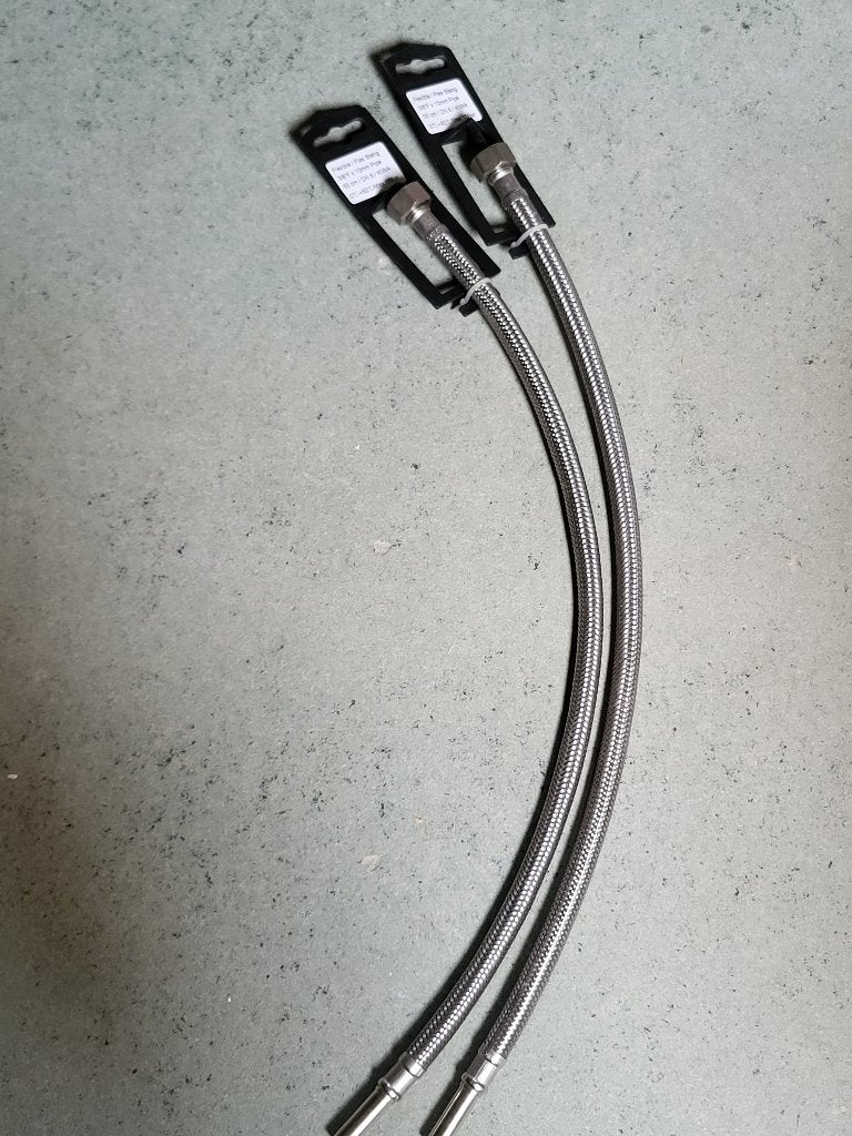 2 RVS Gevlochten Kraanslangen – 3/8 Binnendraad x 10mm Knel, Ophalen of Verzenden, Nieuw, Rvs, Kraan