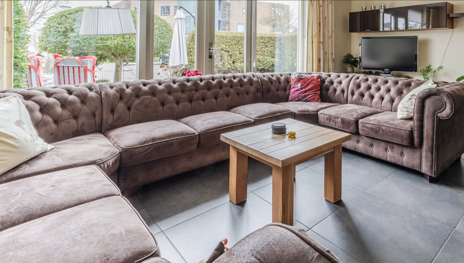 Luxe Hoekbank - Bruin, Chesterfield Stijl, Huis en Inrichting, Banken | Bankstellen, Ophalen, Gebruikt, 100 tot 125 cm, Hoekbank