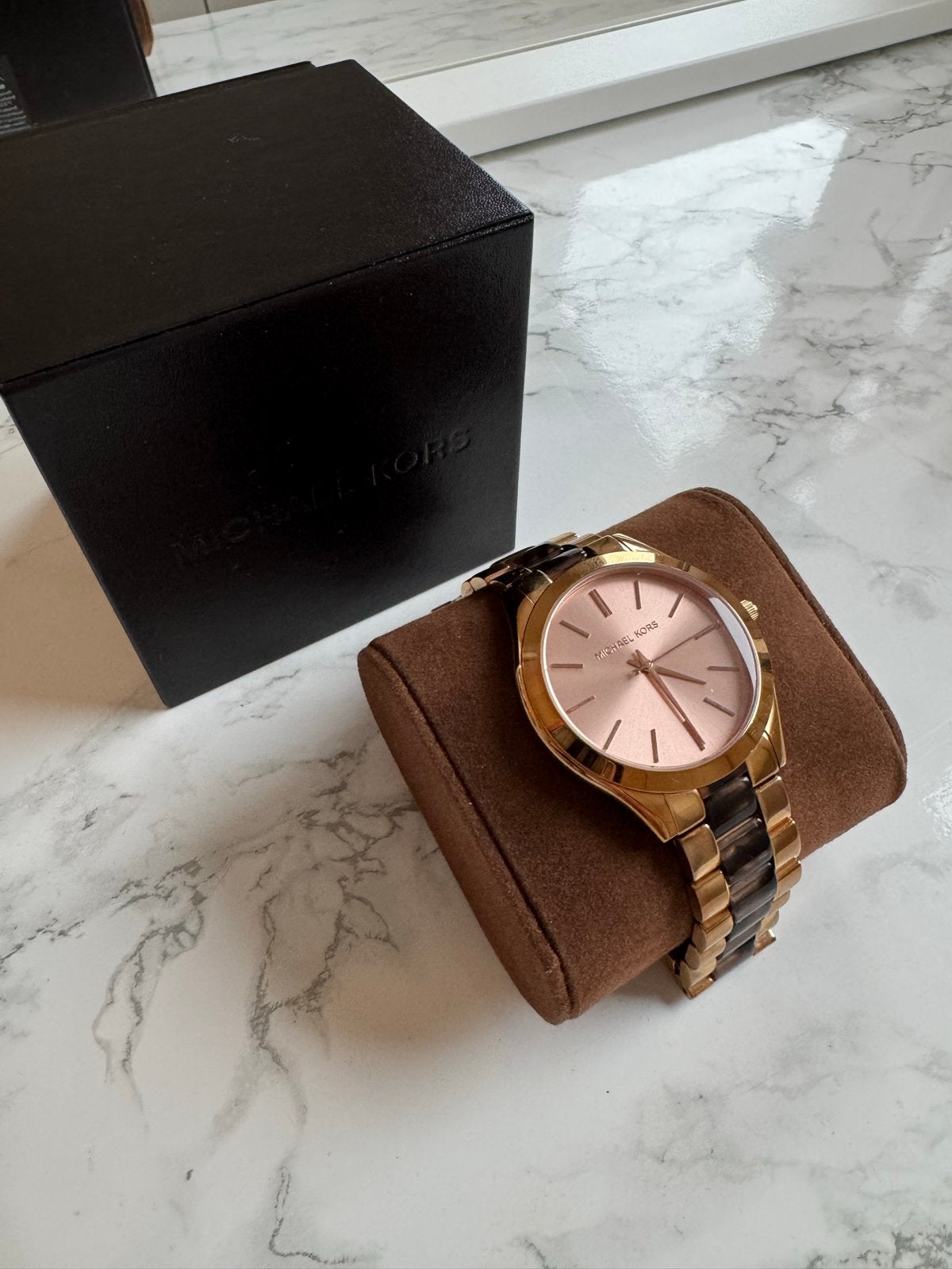 Michael Kors dameshorloge, roségoud met bruine accenten, Staal, Polshorloge, Zo goed als nieuw, Ophalen