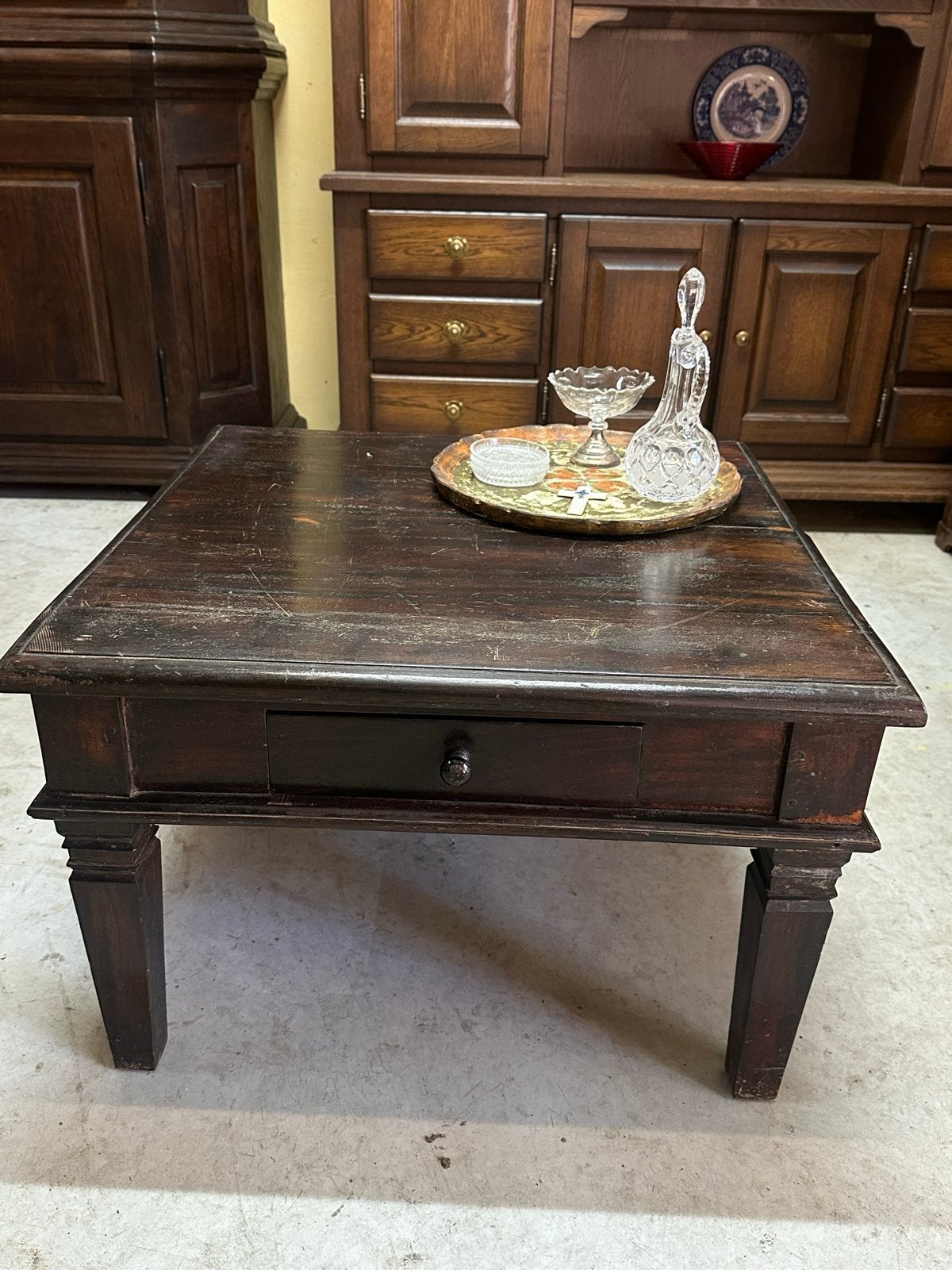Koloniale Salontafel met Lade - Donker Hout, Ophalen
