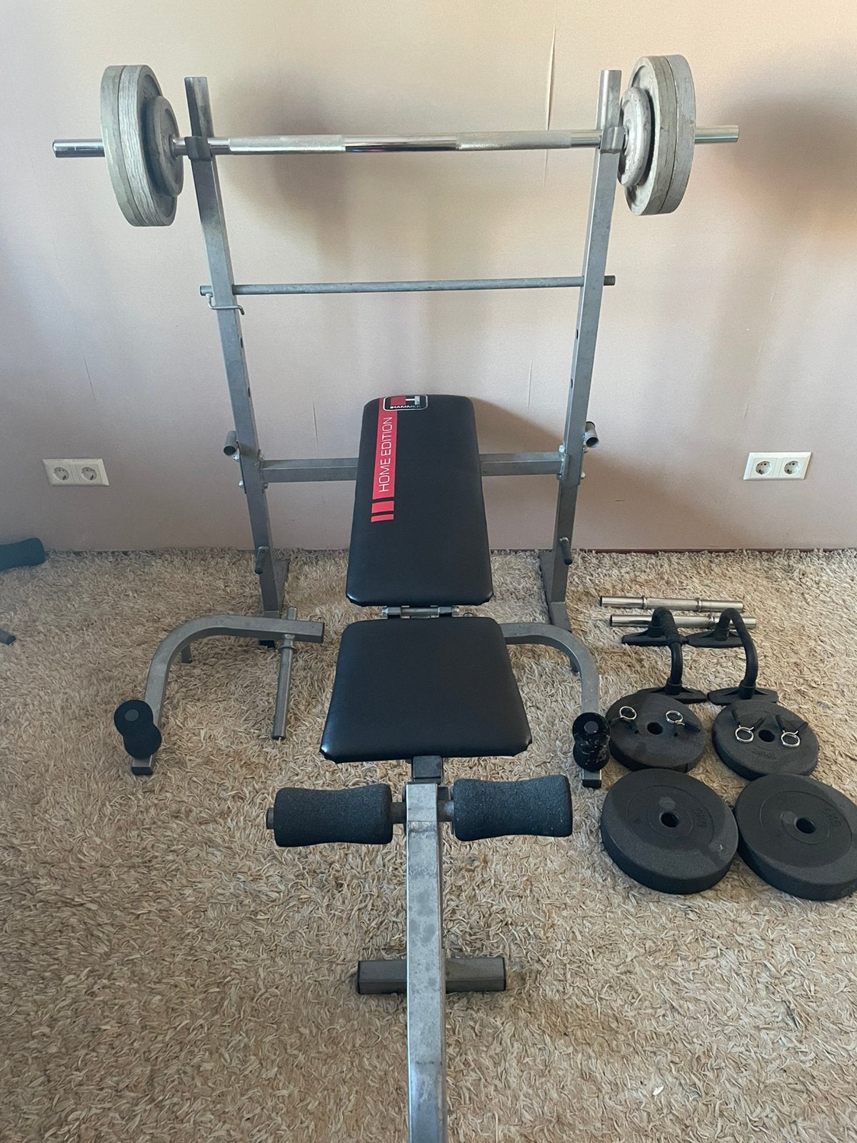 Halterbank met halter set, Sport en Fitness, Fitnessmaterialen, Ophalen, Zo goed als nieuw, Fitnessbank