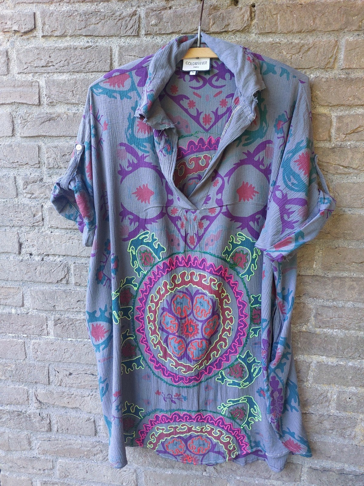 Zomerse tuniek van Gold & Silver, XXL  viscose, borduursel, Kleding | Dames, Ophalen of Verzenden, Grijs, Gedragen, Blouse of Tuniek