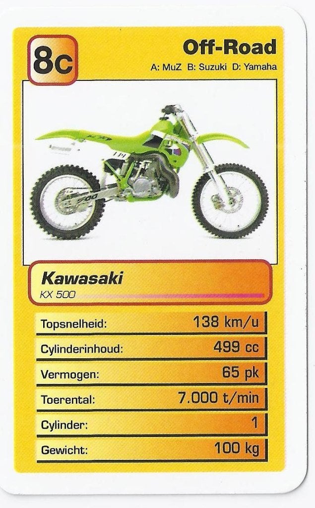 Mk 8c motorkaartje Kawasaki kx500, Ophalen of Verzenden, Zo goed als nieuw, Motoren