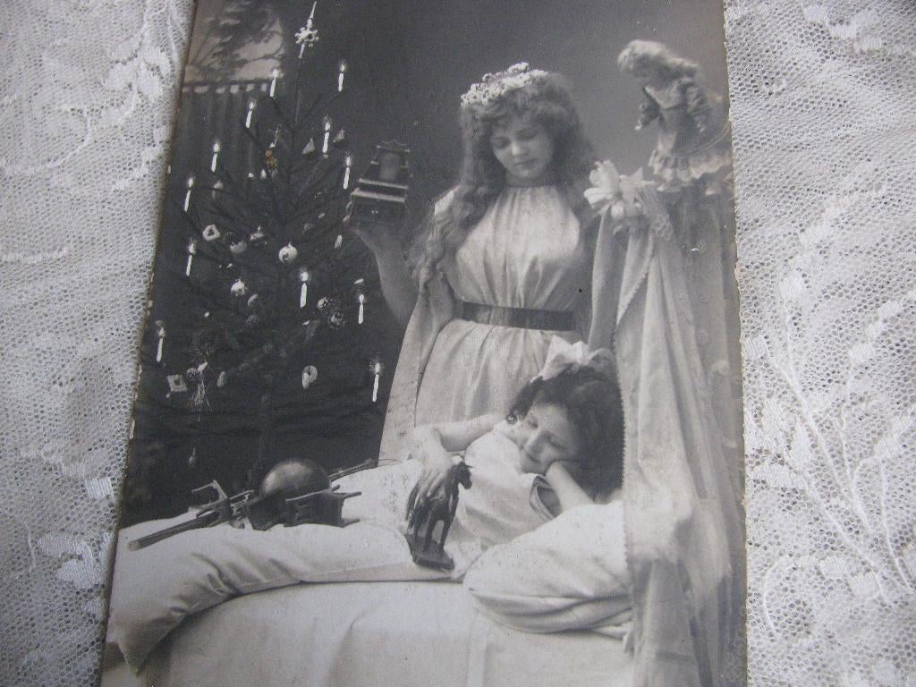 Antieke Kaart - Beschermengel Meisje Pop Kerstboom, Verzenden, Voor 1920, Gelopen, Feest(dag)