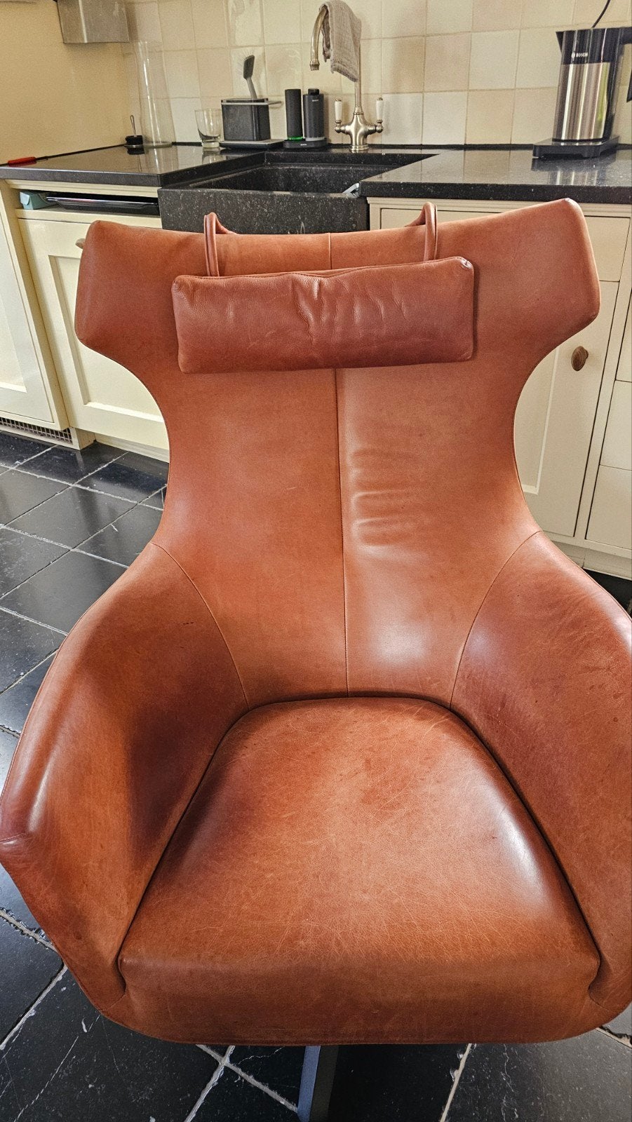 Mooie leren stoel te koop, Ophalen, Gebruikt, 75 tot 100 cm, Leer
