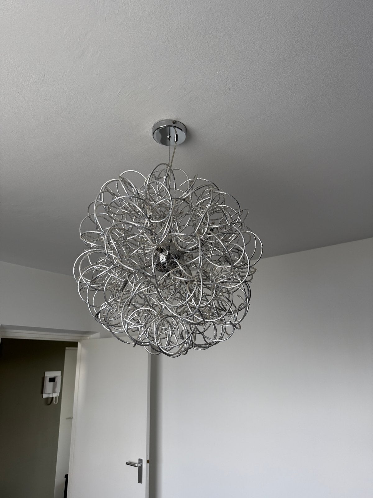 Moderne hanglamp zilverkleurig - zelf verwijderen, Ophalen, Gebruikt, Metaal