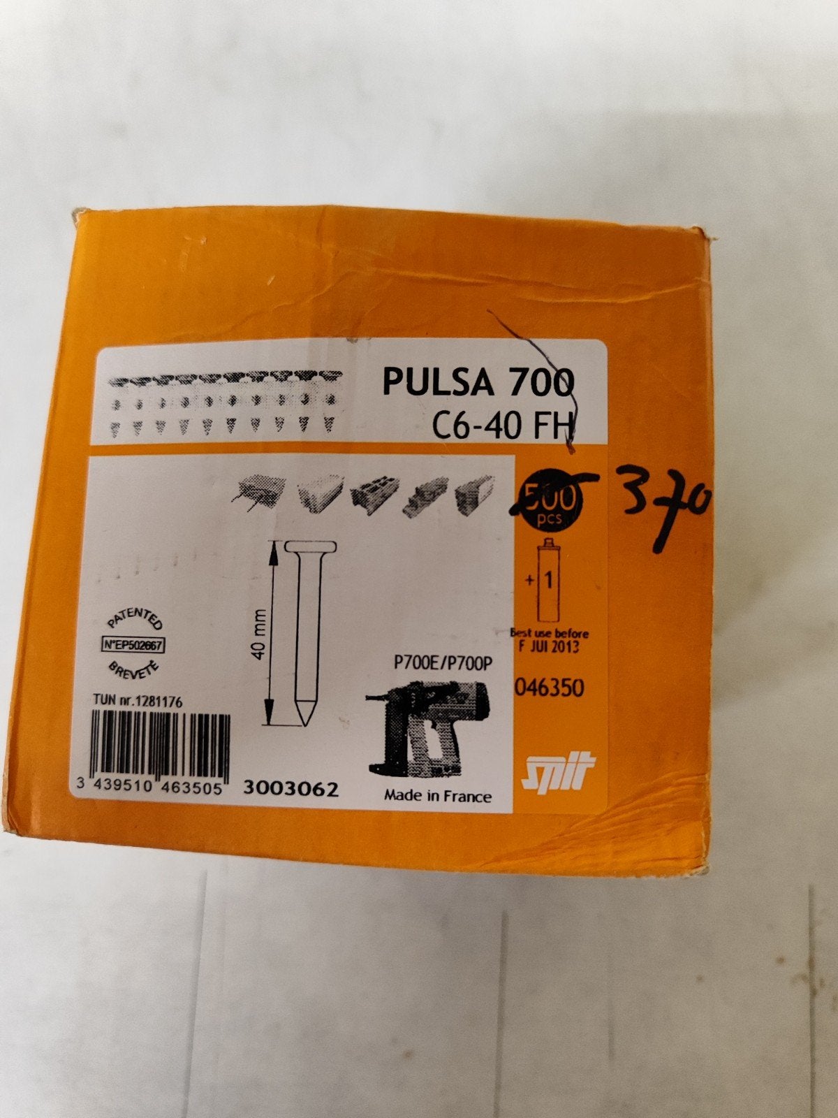 Spit Pulsa 700 C6-40 FH Spijkers - 370 stuks, Ophalen of Verzenden, Gebruikt, Minder dan 50 mm, Spijkers