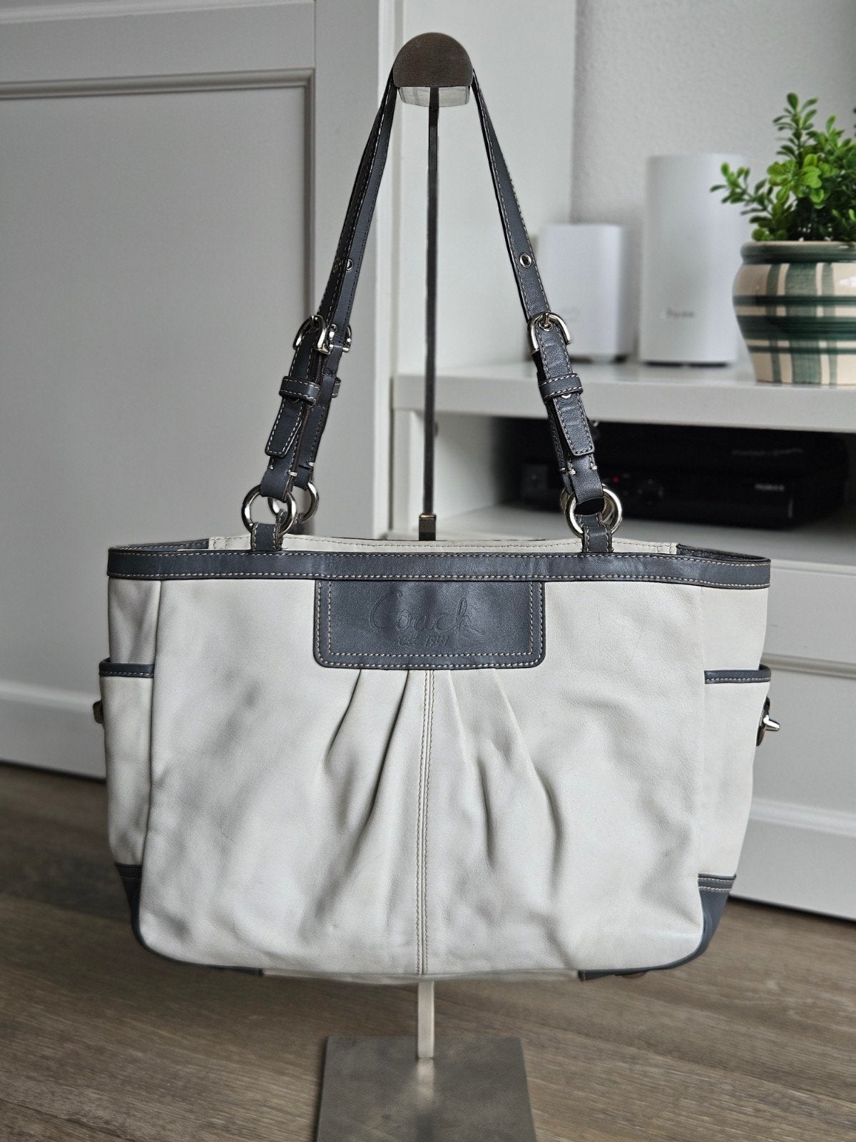 Coach Gallery Leren Handtas Shopper - Wit/Grijs Leren Tas, Ophalen of Verzenden, Gebruikt, Wit, Shopper