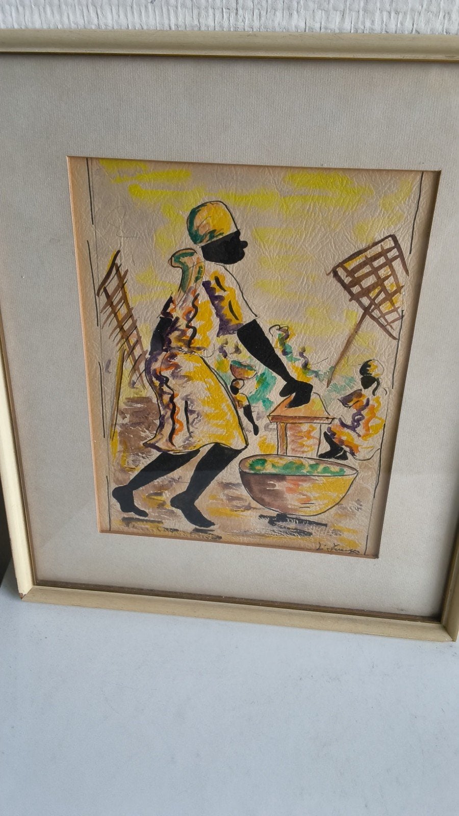 vintage aquarel/krijt schilderij, haïti, l. françois, Antiek en Kunst, Ophalen of Verzenden