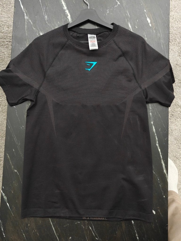 Gymshark Onyx 5.0 Seamless T-Shirt — XL — Black/ Onyx Grey, Fitness, Ophalen of Verzenden, Gymshark, Zwart