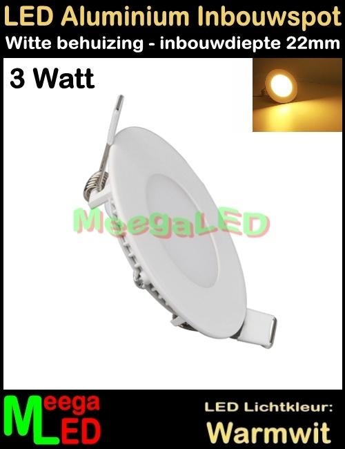 LED inbouwspot panel spot Rond wit 3 Watt Warmwit - 230V-3W, Led, Metaal of Aluminium, Nieuw, Ophalen of Verzenden