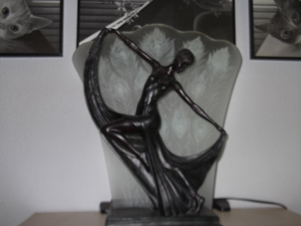 bronzen art deco lamp Fan dancer lamp, Ophalen of Verzenden