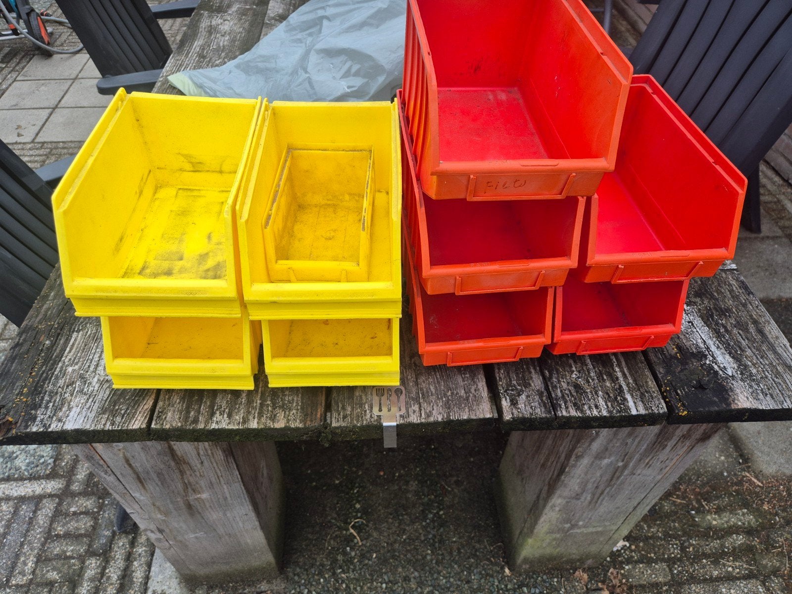 Opbergbakken - Rood en Geel, Gebruikt, Minder dan 50 cm, Ophalen of Verzenden, Minder dan 40 cm