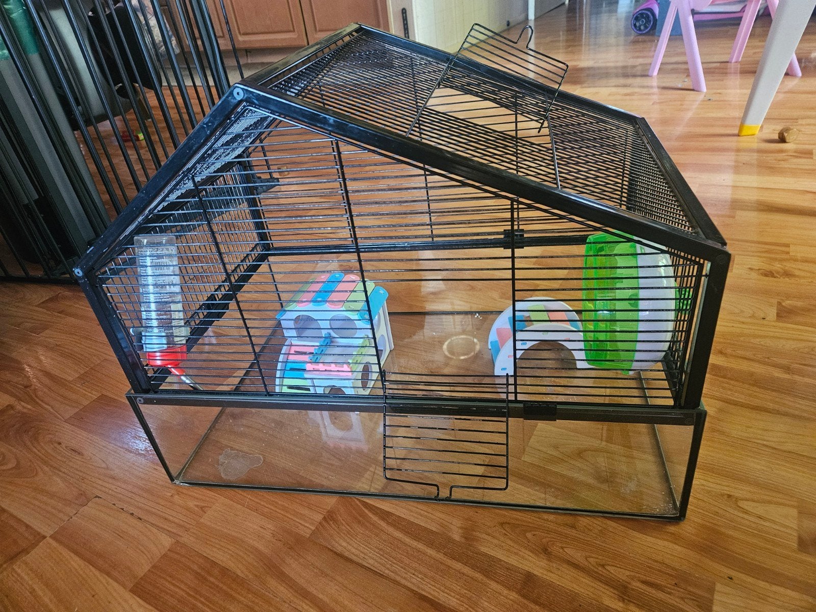 Hamsterkooi met glazen onderbak, Dieren en Toebehoren, Knaagdieren en Konijnen | Hokken en Kooien, Kooi, Gebruikt, Minder dan 75 cm