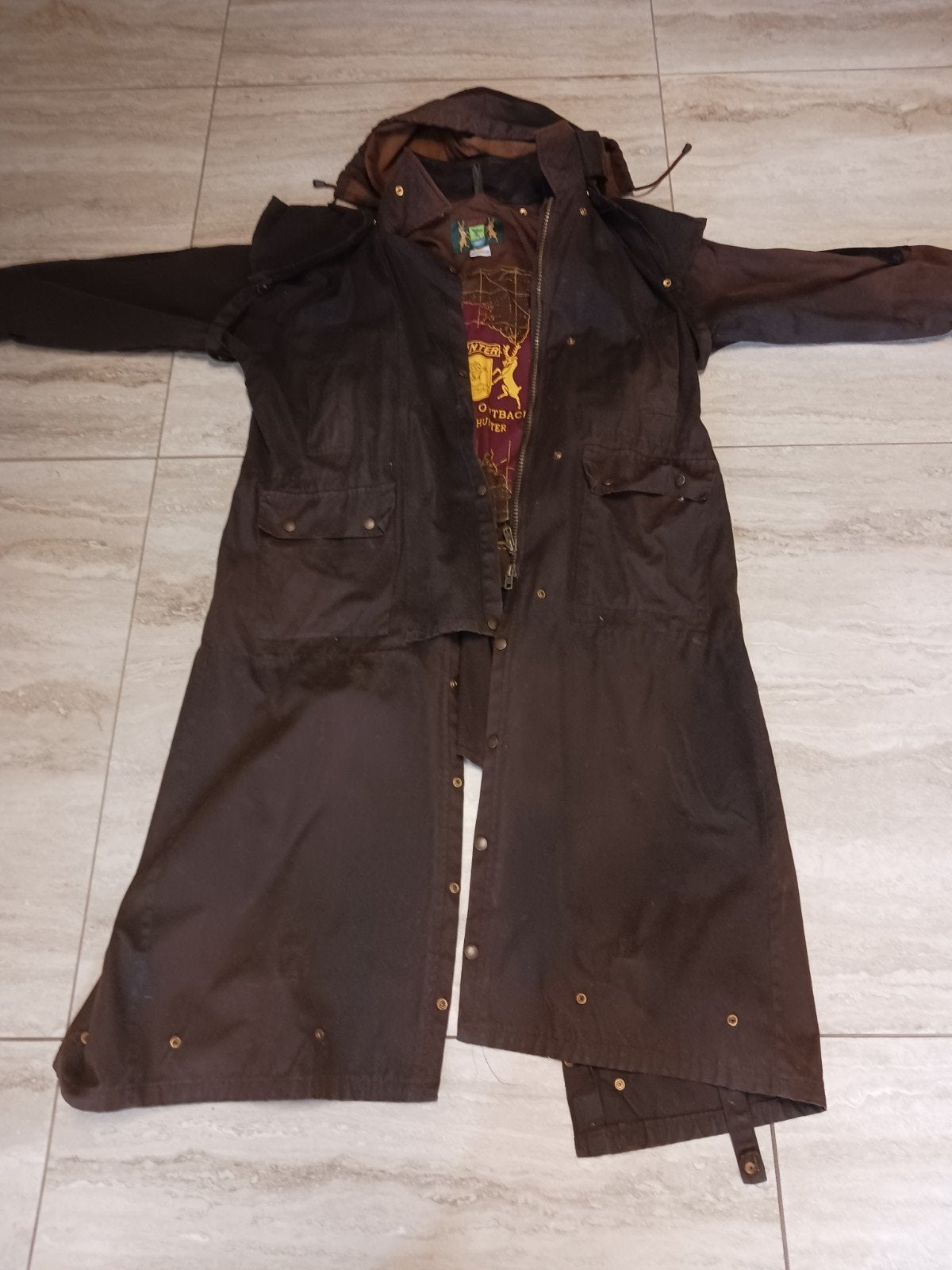 Hunter Dames Wax Jas lang model. Maat L - Donkerbruin, Ophalen, Bruin, Maat 42/44 (L), Hunter