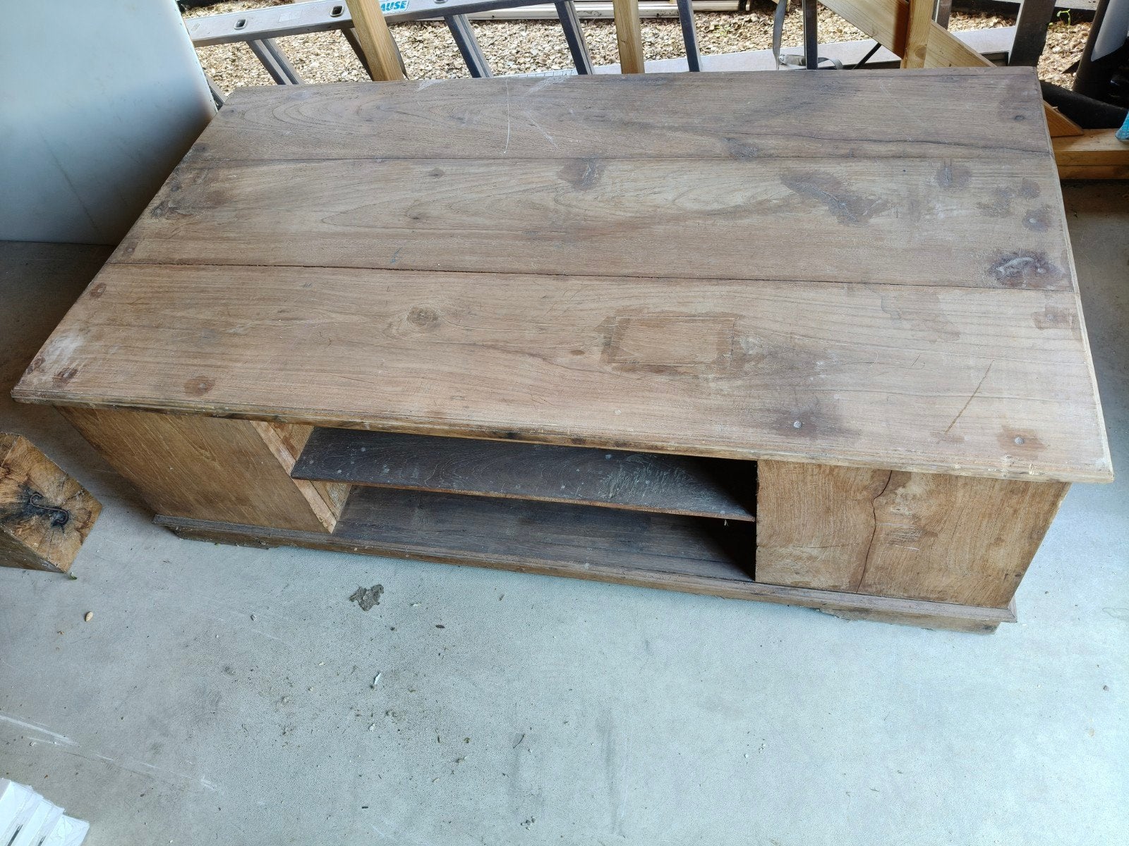 Stoere salontafel van massief teakhout, Ophalen, Gebruikt, Teakhout, 50 tot 100 cm