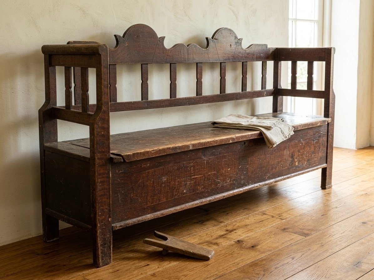 Antieke Houten Klepbank met Opbergruimte, Antiek en Kunst, Antiek | Meubels | Stoelen en Banken, Ophalen