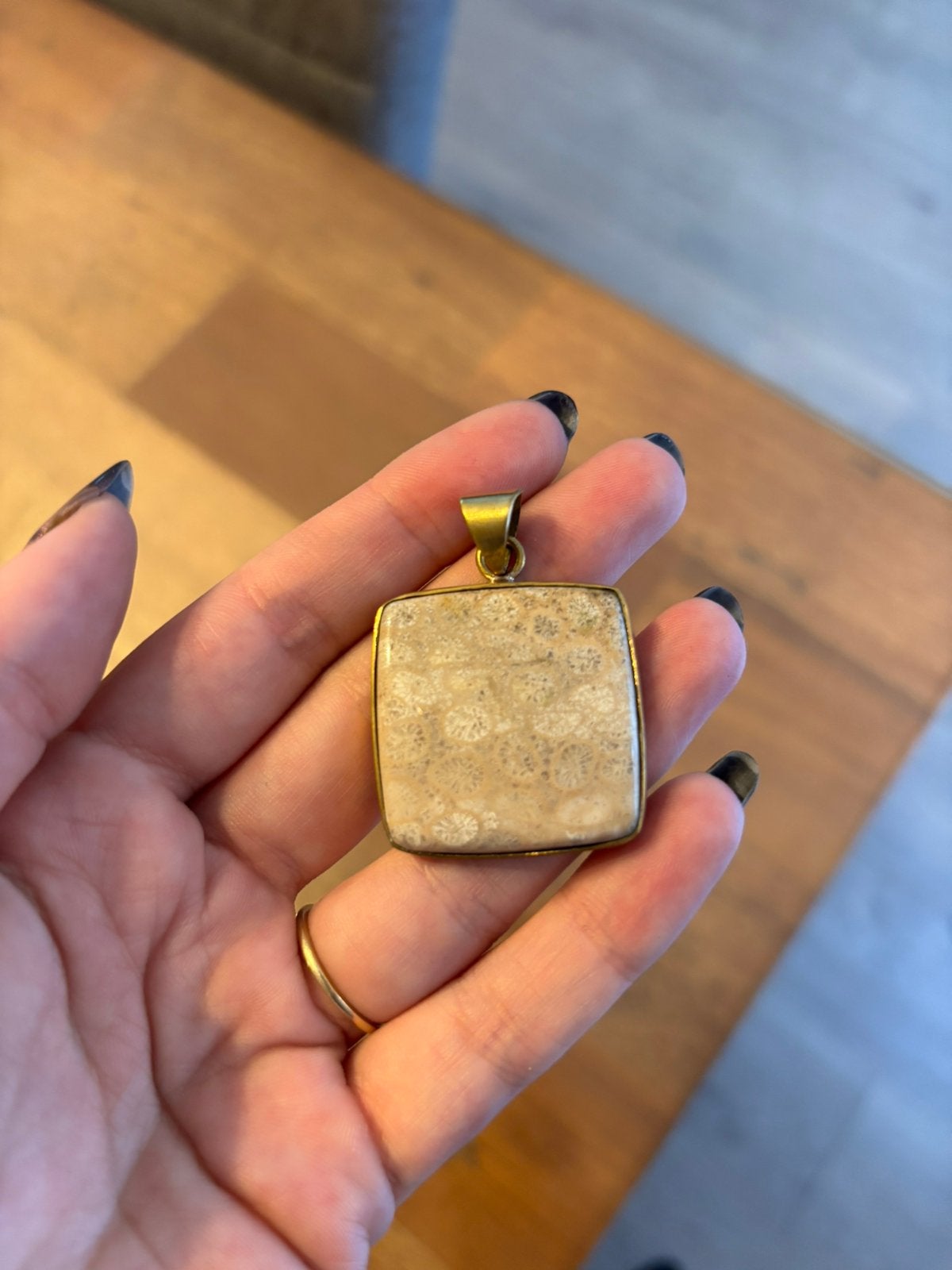 Ketting hanger versteend koraal, Ophalen of Verzenden, Zo goed als nieuw, Steen of Mineraal, Met edelsteen