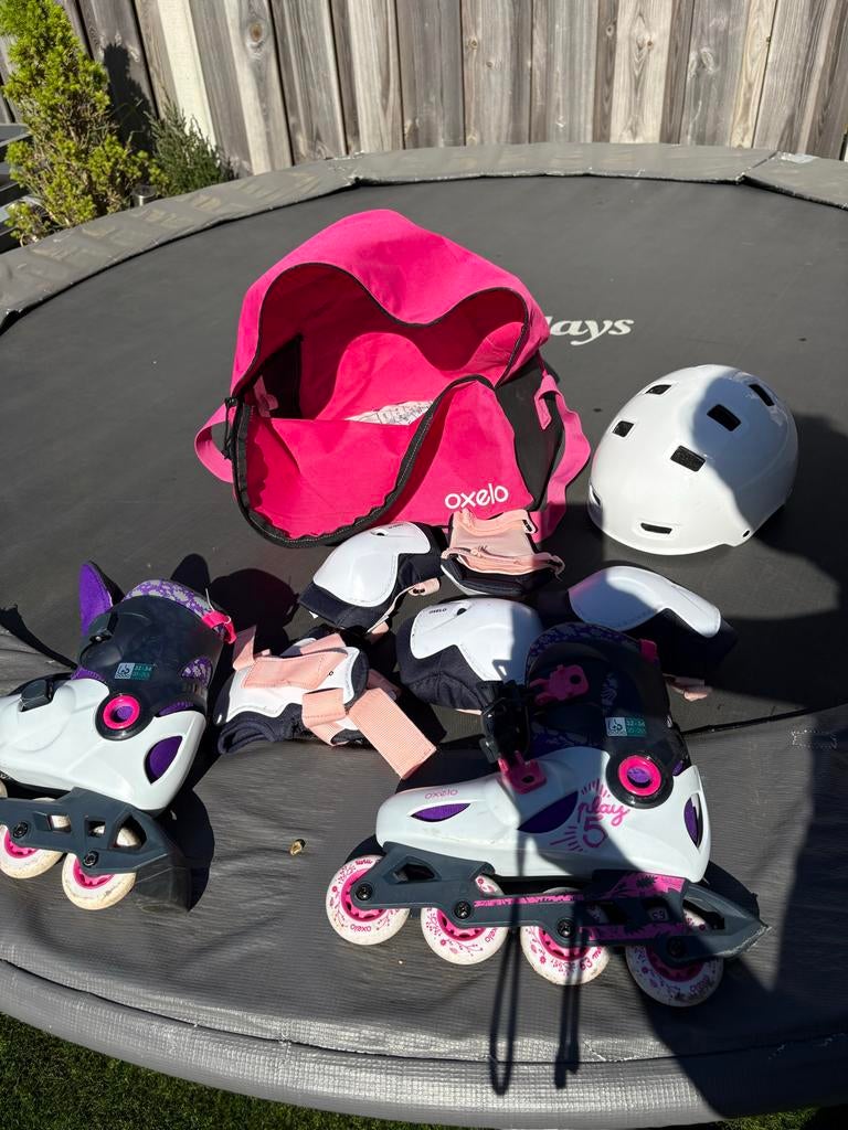 Inline skates Oxelo Play 5 met bescherming en tas, Overige merken, Kinderen, Ophalen of Verzenden, Inline skates 4 wielen