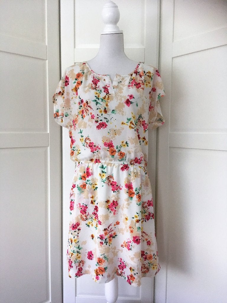Zoe Loveborn zgan ecru witte bloemen mini jurk, maat L, Wit, Maat 42/44 (L), Ophalen of Verzenden, Zo goed als nieuw