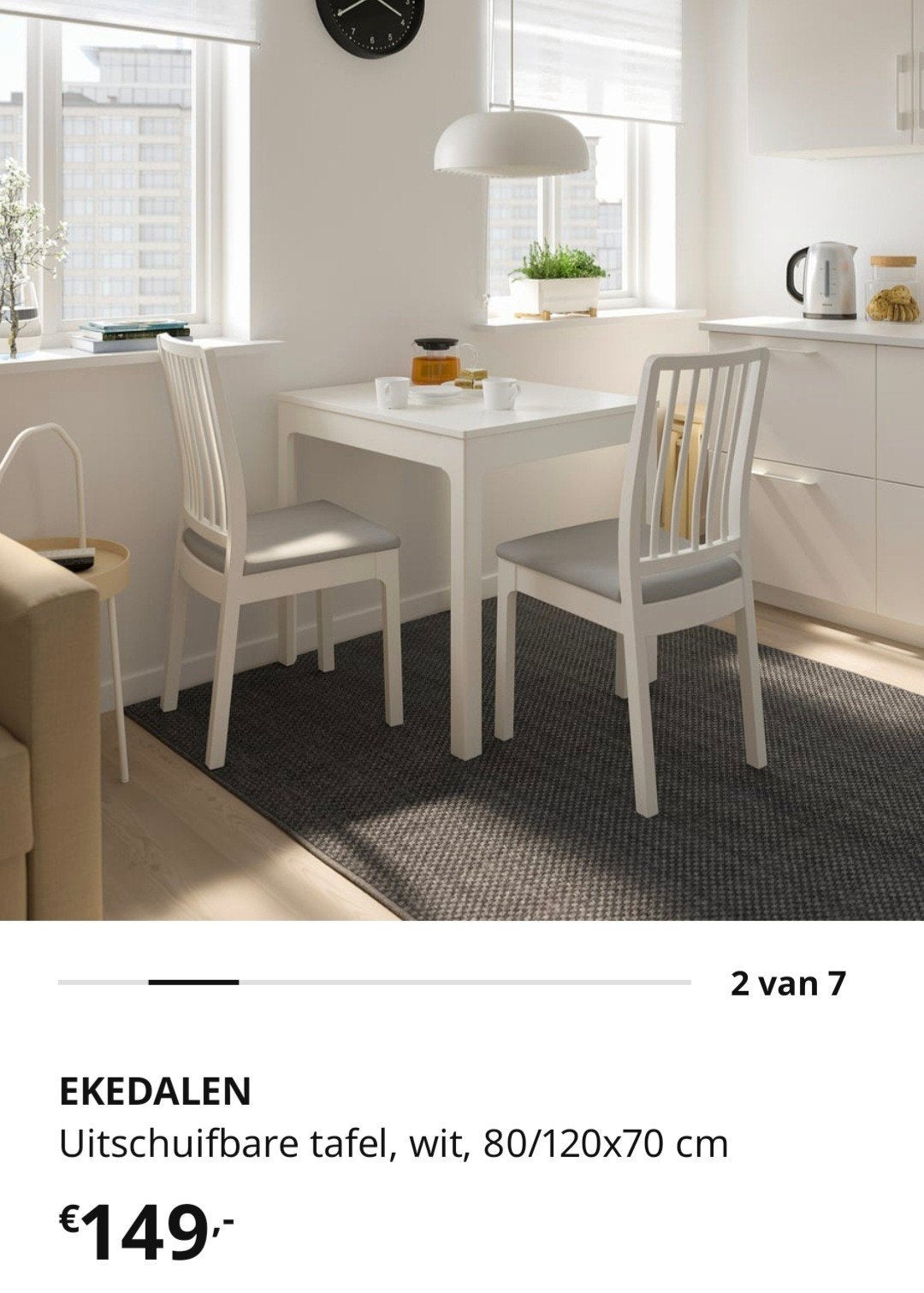 Ikea Ekedalen uitschuifbare tafel + 2 stoelen, Ophalen, Zo goed als nieuw, Minder dan 4 stoelen