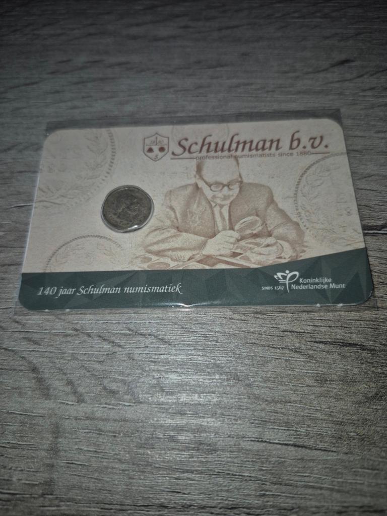 Schulman zilveren vijf cent in coincard 1863, Ophalen of Verzenden, Nederland, Munten