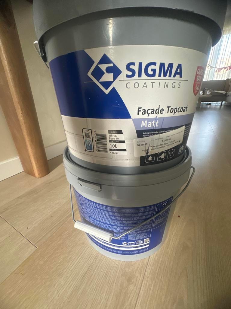 2x Sigma Coatings Façade Topcoat Wit 10L - Artikel 425363, Ophalen, 5 tot 10 liter, Wit, Nieuw