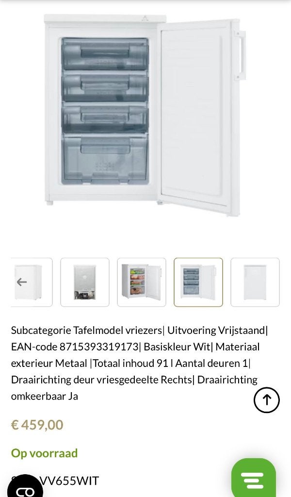 Vriezer Etna VV655, Minder dan 60 cm, Zo goed als nieuw, Vrijstaand, Ophalen