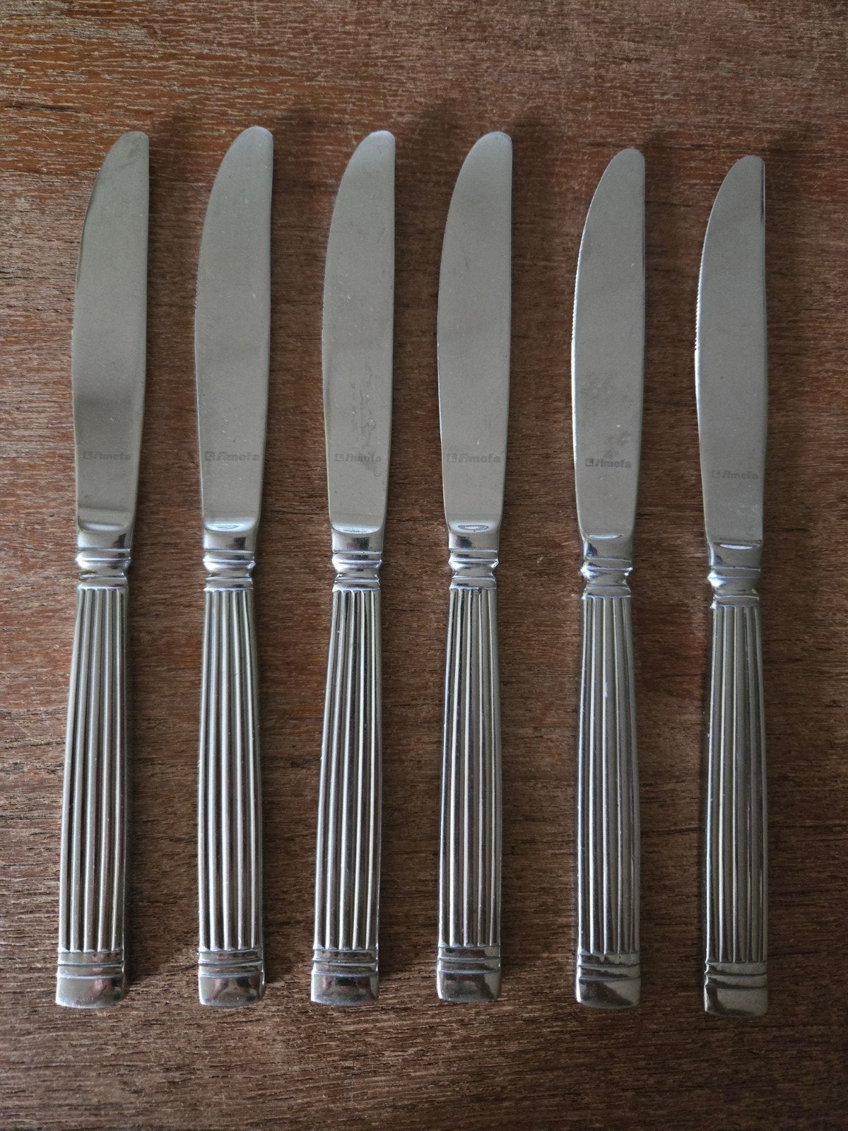 6x Amefa Royal messen – geribbeld (Bernadotte / Byblos stijl, Antiek en Kunst, Ophalen of Verzenden