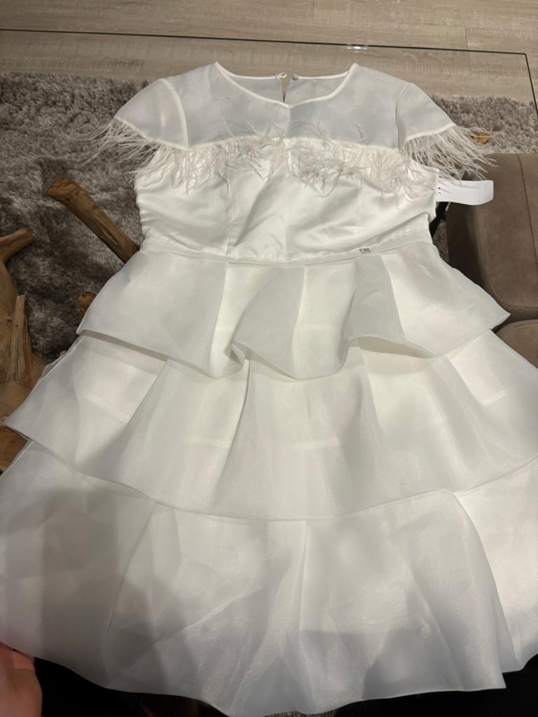 Elegante Witte Jurk met Veren - Ermanno Scervino Junior, Ophalen of Verzenden, Nieuw, Meisje, Jurk of Rok