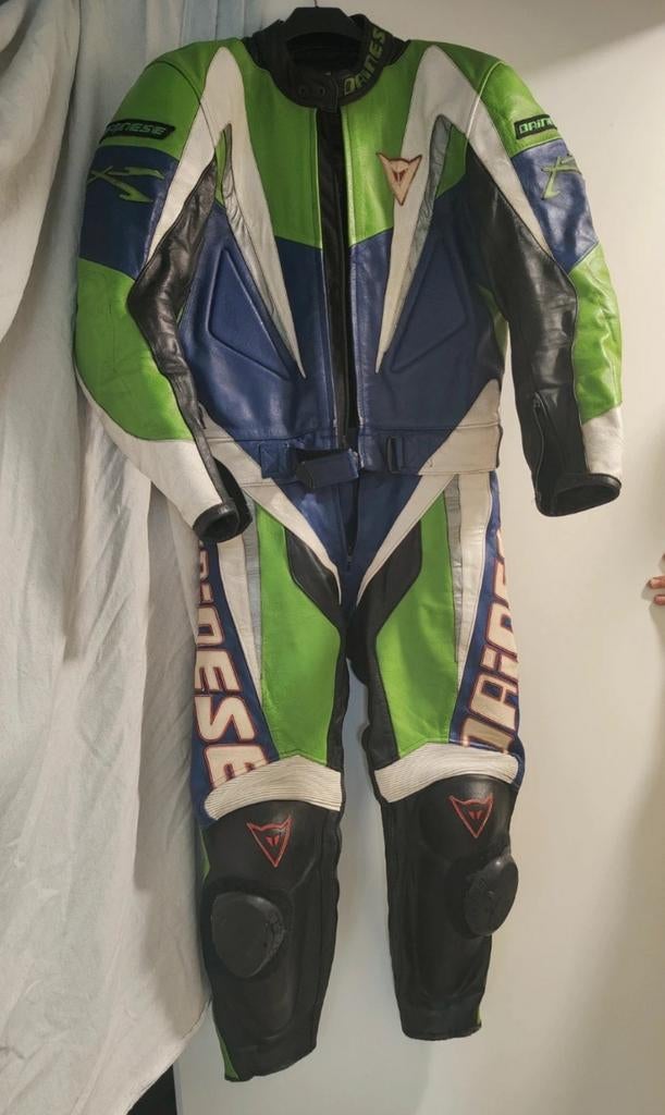 Dainese leren motorpak - Groen, blauw, wit, Motoren, Kleding | Motorkleding, Ophalen, Dainese, Tweedehands, Heren