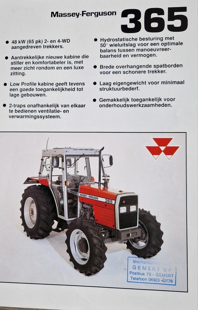 Folder Massey Ferguson 365 Trekker, Boeken, Catalogussen en Folders, Ophalen of Verzenden, Folder