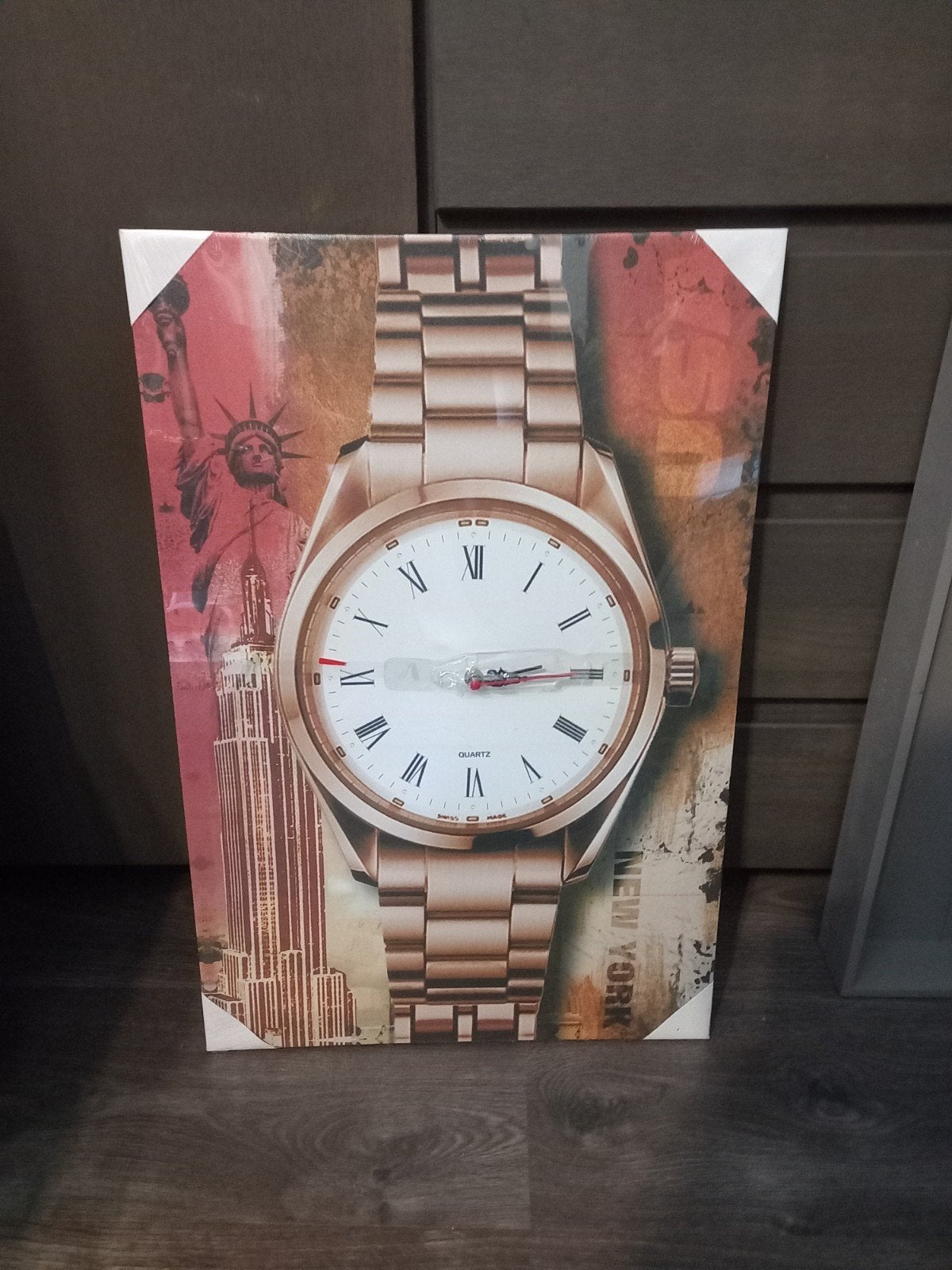 Canvas schilderij met klok - New York thema, Ophalen, Wandklok, Analoog, Werkt op batterijen