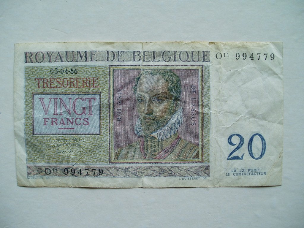 608. België, 20 francs 1956 Roland de Lassus., Verzenden, Los biljet